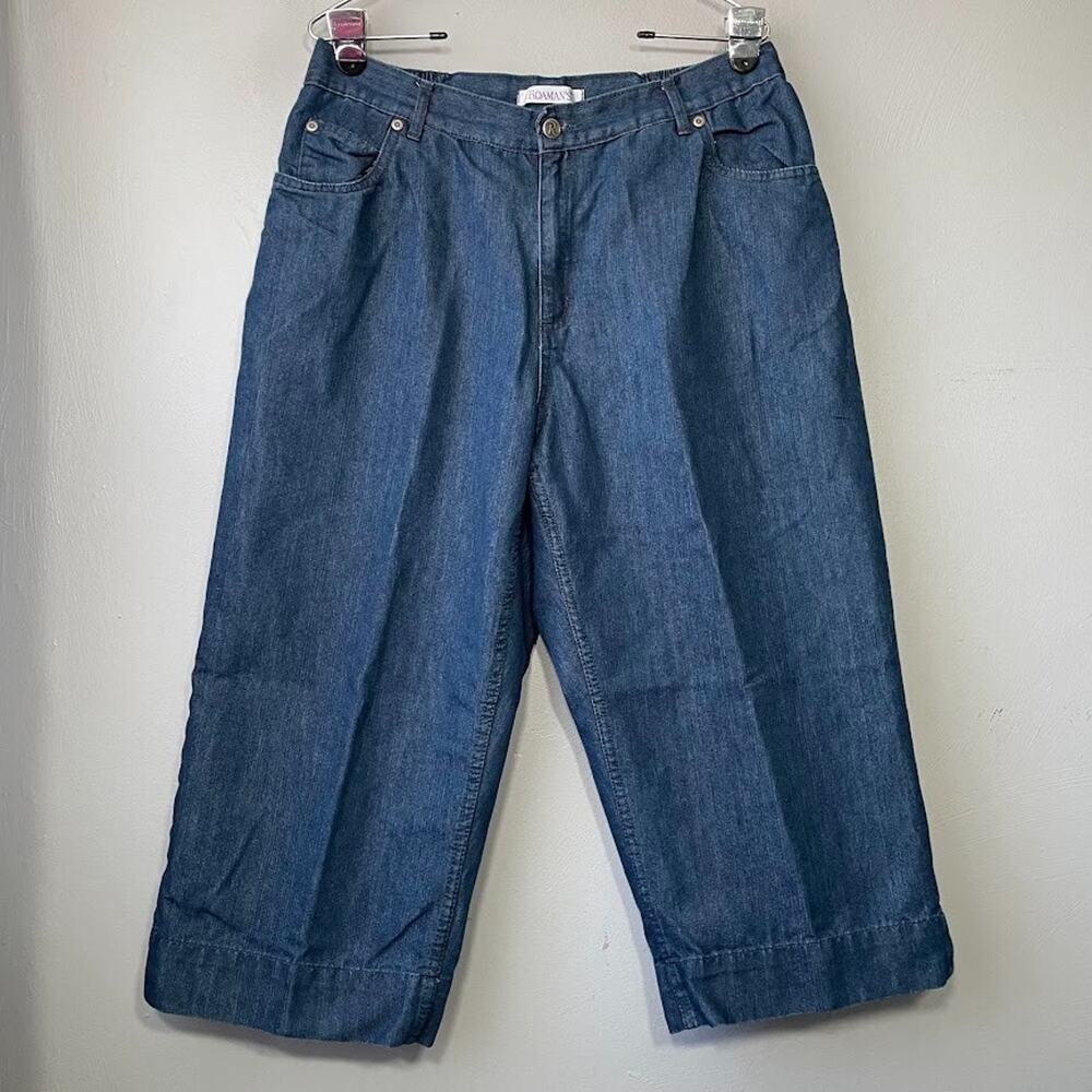 Roamans Plus Size 16W Blue Jean Denim Capris Cropped Bermuda Cottagecore Grandma